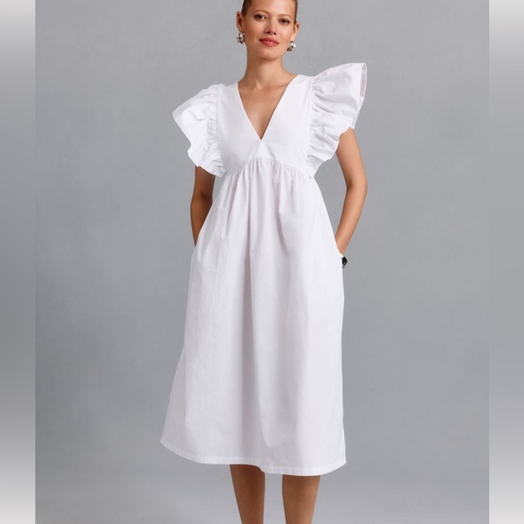 Anthropologie Dresses & Skirts - Anthropologie Maeve White Ruffled Empire Waist Midi Dress
